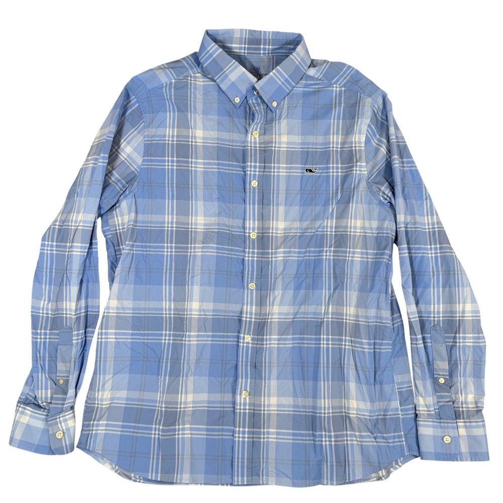Vineyard Vines Performance Classic Fit Whale Shirt Blue Plaid Mens Large L